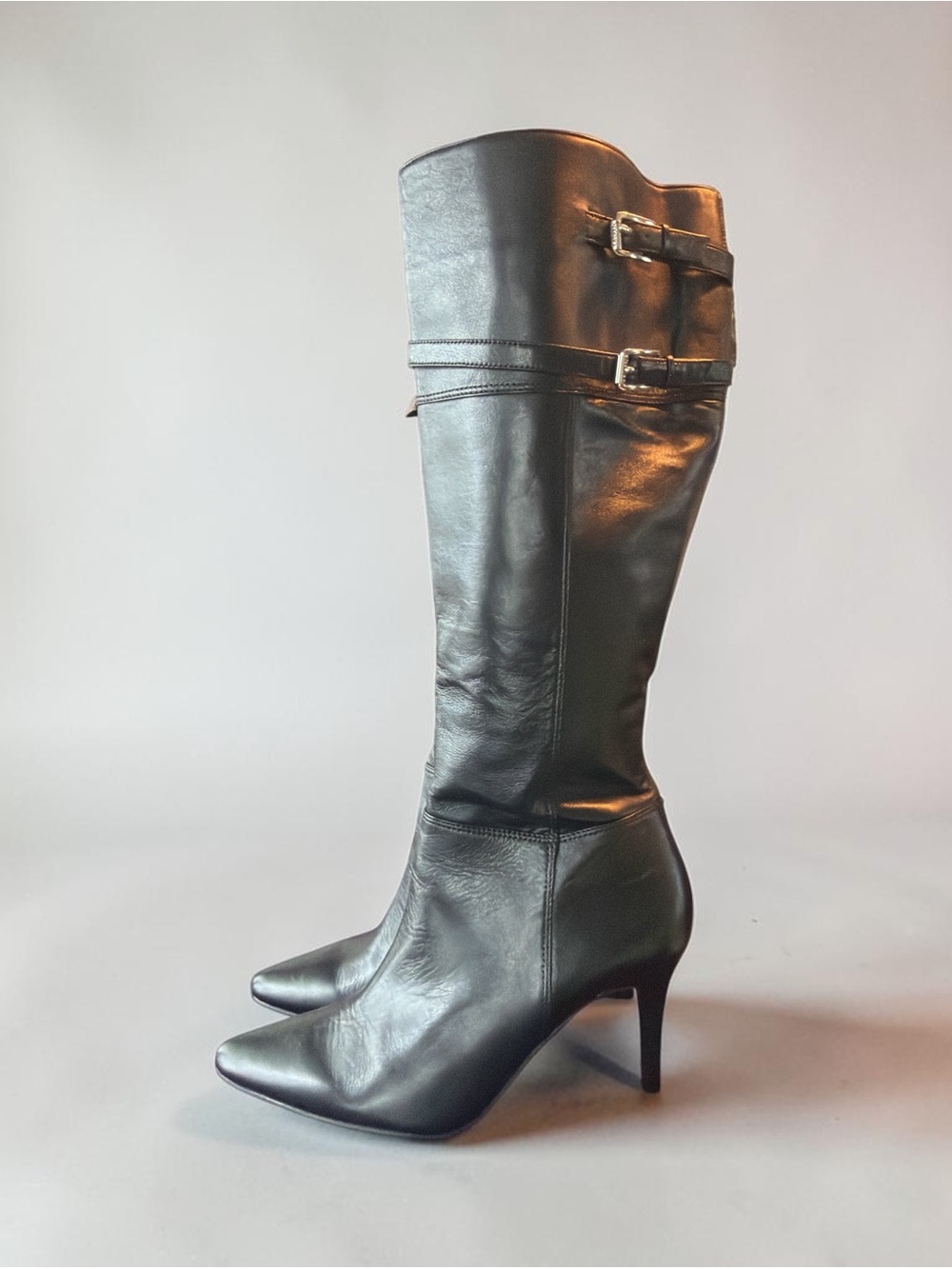 Ralph Lauren Women’s Leather Knee-High Stiletto Boots In Black Size 8 1/2 NWOT - Picture 2 of 10
